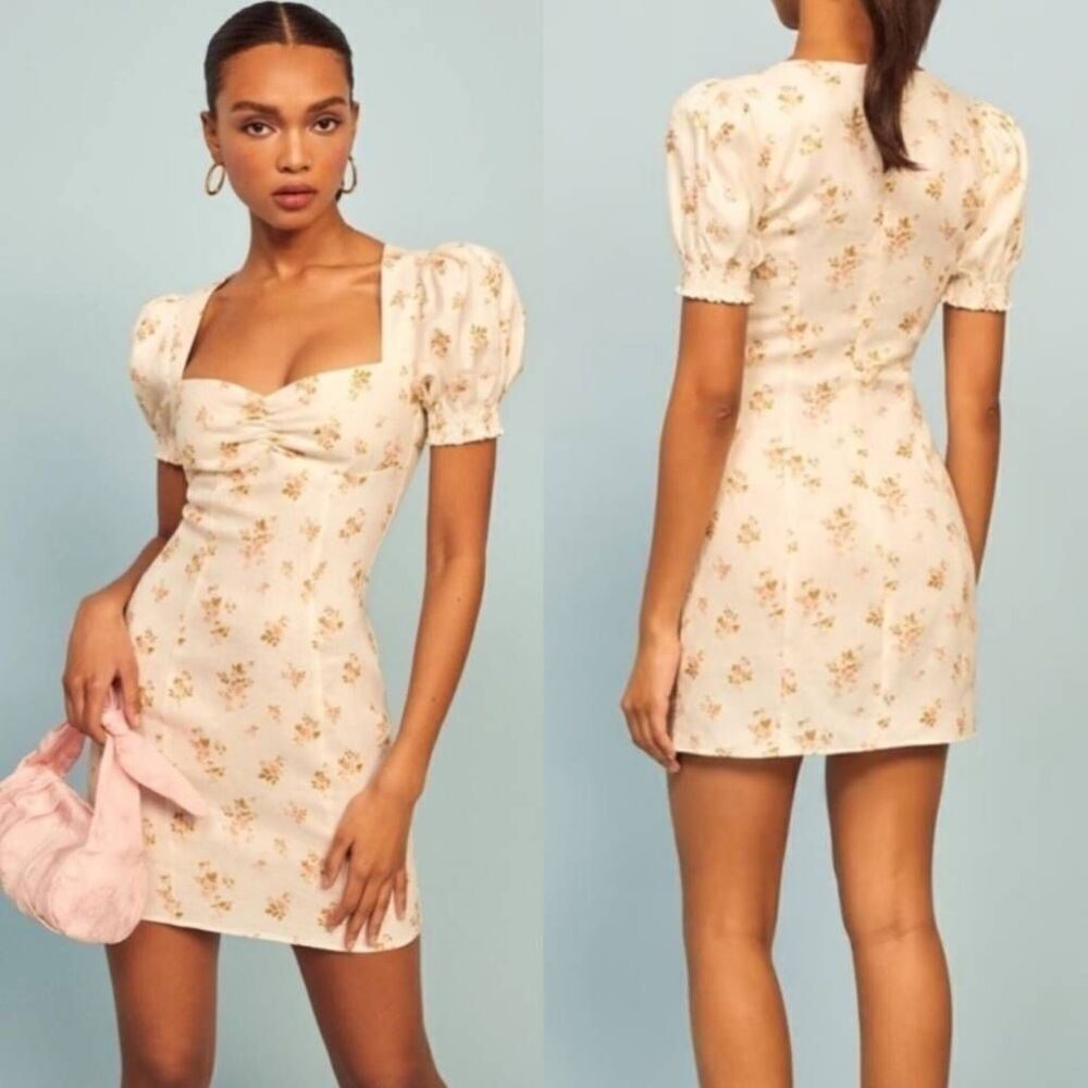 Reformation Gina Cream Floral Mini Dress 10